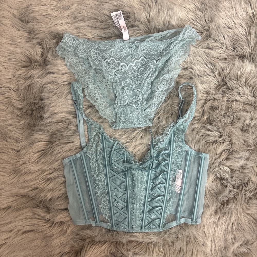 SOLD Victoria's Secret Lace Bralette and Panty Set in Light Blue